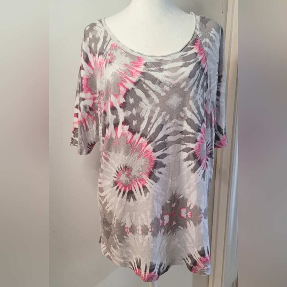Cato Hi-Low Short Sleeve Tie-Died Blouse, Womens Size Large